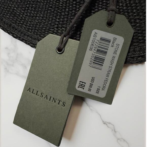 TALIA ALLSAINTS FEDORA HAT black tweed western belt soft flexible straw $99 main image 5